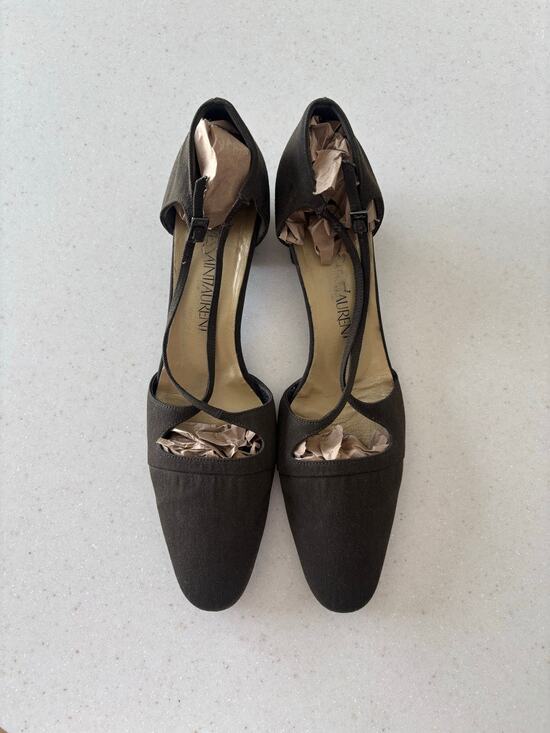 YSL, Yves Saint Laurent Shoes - Vintage Yves Saint Laurent YSL Italy Canvas Peep Toe Slingback Heels Brown